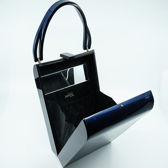 1950s WILARDY Vintage Navy Lucite Bar Clasp Purse - Picture 6 of 16